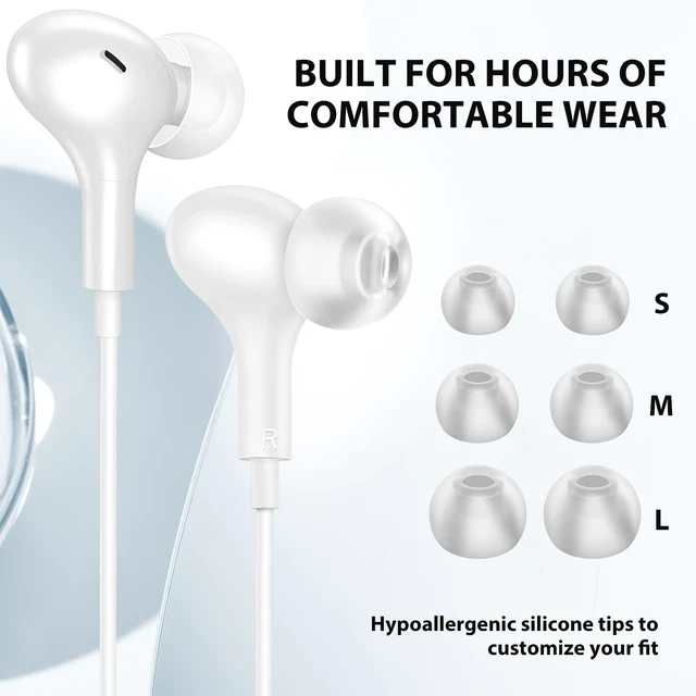 Alt view image 3 of 7 - Wired Earbuds 3.5mm Headphones for Chromebook PC School, White Ear Bud Wired with Mic Magnet Stereo Plug in Earphone Cord for Galaxy A25 A15 A12 A03s S10 for Moto/Switch/Laptop/Computer