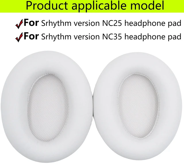 Alt view image 2 of 5 - Replacement Ear Pads Compatible with Srhythm Version NC35 White Also suitable for Srhythm version NC25 Headphone Memory foam/protein leather ear pads and earmuffs