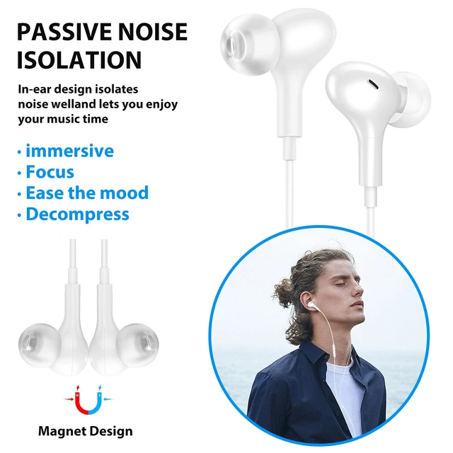 Alt view image 5 of 7 - Wired Earbuds 3.5mm Headphones for Chromebook PC School, White Ear Bud Wired with Mic Magnet Stereo Plug in Earphone Cord for Galaxy A25 A15 A12 A03s S10 for Moto/Switch/Laptop/Computer