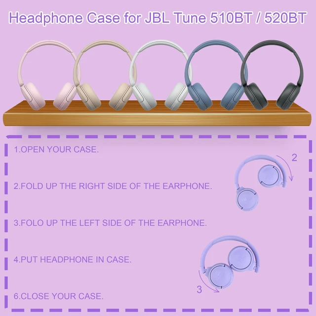 Alt view image 2 of 7 - Hard Headphone Case for JBL Tune 510BT / 520BT Over-Ear Headphones, Purple Portable Carrying Storage Case, with Handle Strap and Mesh Pocket, Travel and Home Use