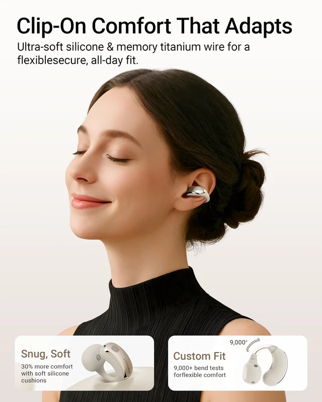 Alt view image 3 of 7 - AceClip Pro Open-Ear Earbuds, Wireless Clip-On Earbuds with 3× Larger Drivers, Outdoor Boost Mode, AI Noise Cancelling Calls, 28H Playtime, IP55 Waterproof, App & Click Control, Lightweight