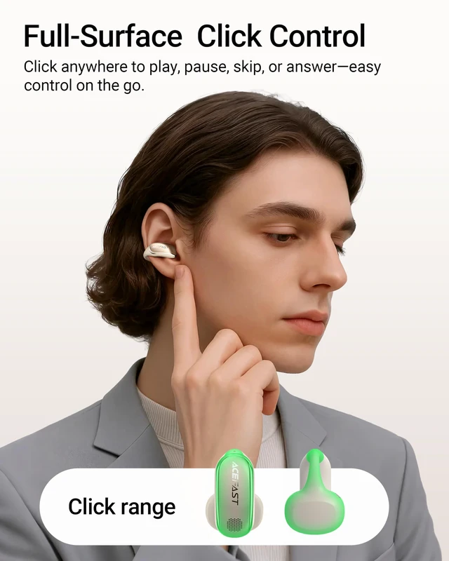 Alt view image 6 of 7 - AceClip Pro Open-Ear Earbuds, Wireless Clip-On Earbuds with 3× Larger Drivers, Outdoor Boost Mode, AI Noise Cancelling Calls, 28H Playtime, IP55 Waterproof, App & Click Control, Lightweight