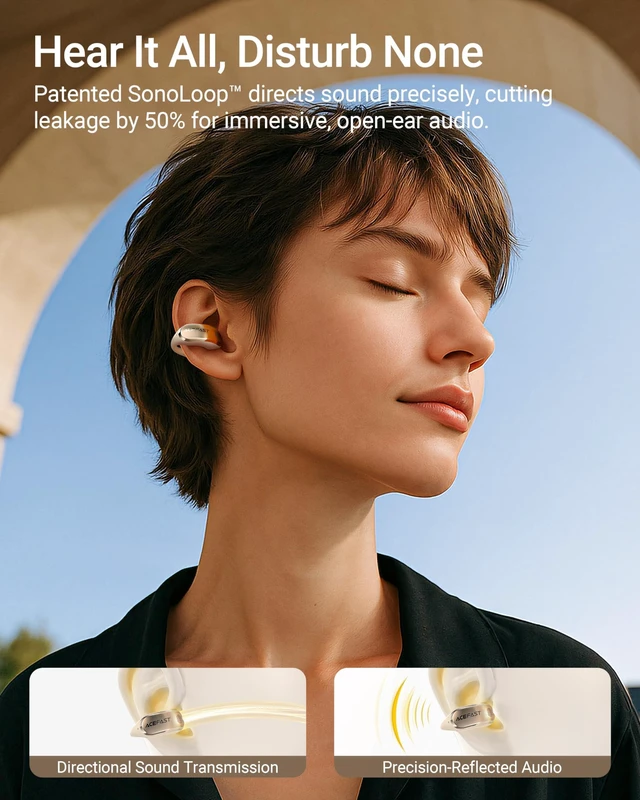 Alt view image 7 of 7 - AceClip Pro Open-Ear Earbuds, Wireless Clip-On Earbuds with 3× Larger Drivers, Outdoor Boost Mode, AI Noise Cancelling Calls, 28H Playtime, IP55 Waterproof, App & Click Control, Lightweight