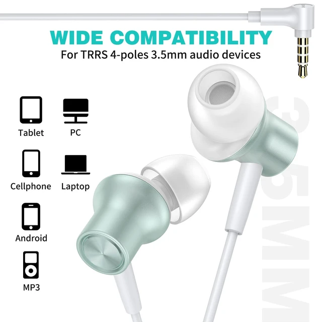 Alt view image 3 of 7 - Wired Earbuds 3.5mm Headphones for Chromebook Laptop PC, Green Noise Isolating Ear Buds Wired Plug in Audio Jack Mic/Mute HiFi Stereo Headphone Cord Earphones for Kindle Fire Laptop School