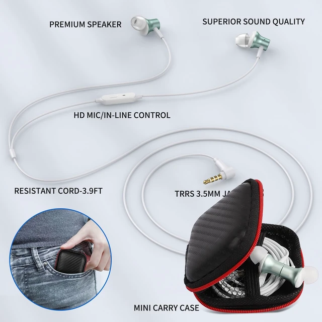 Alt view image 5 of 7 - Wired Earbuds 3.5mm Headphones for Chromebook Laptop PC, Green Noise Isolating Ear Buds Wired Plug in Audio Jack Mic/Mute HiFi Stereo Headphone Cord Earphones for Kindle Fire Laptop School