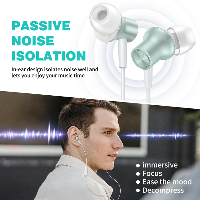 Alt view image 6 of 7 - Wired Earbuds 3.5mm Headphones for Chromebook Laptop PC, Green Noise Isolating Ear Buds Wired Plug in Audio Jack Mic/Mute HiFi Stereo Headphone Cord Earphones for Kindle Fire Laptop School