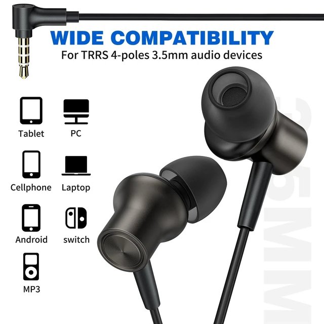 Alt view image 3 of 7 - Wired Earbuds 3.5mm Headphones for Chromebook Laptop PC, Brown Noise Isolating Ear Buds Wired Plug in Audio Jack Mic/Mute HiFi Stereo Headphone Cord Earphones for Kindle Fire Laptop School