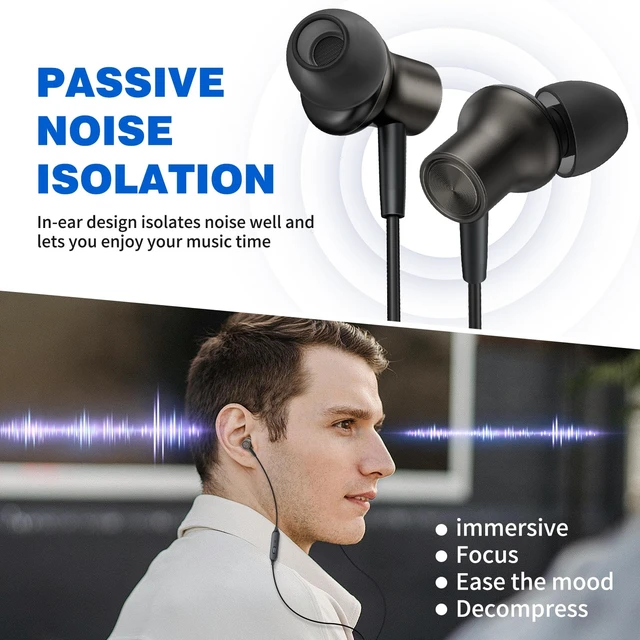 Alt view image 4 of 7 - Wired Earbuds 3.5mm Headphones for Chromebook Laptop PC, Brown Noise Isolating Ear Buds Wired Plug in Audio Jack Mic/Mute HiFi Stereo Headphone Cord Earphones for Kindle Fire Laptop School