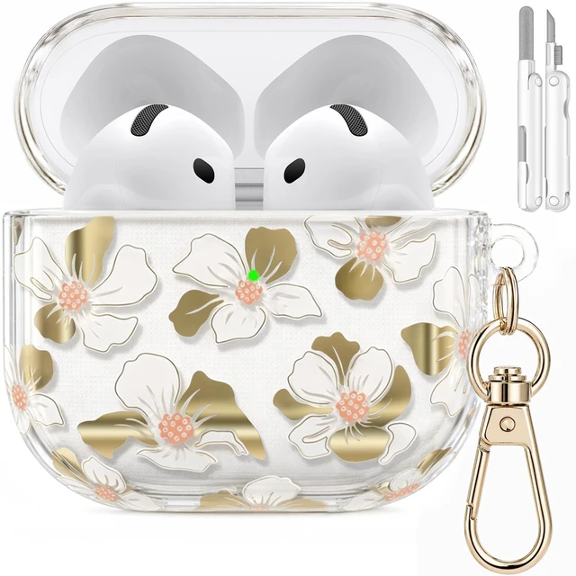 Main image of for AirPods 5/4 Case (2026-2024) with Keychain,Golden White Lily with Cleaner Pen,Two-Piece Design,Supports Wireless,Gold Stamping Process,Clear Luxury Floral Protector for Women Girly