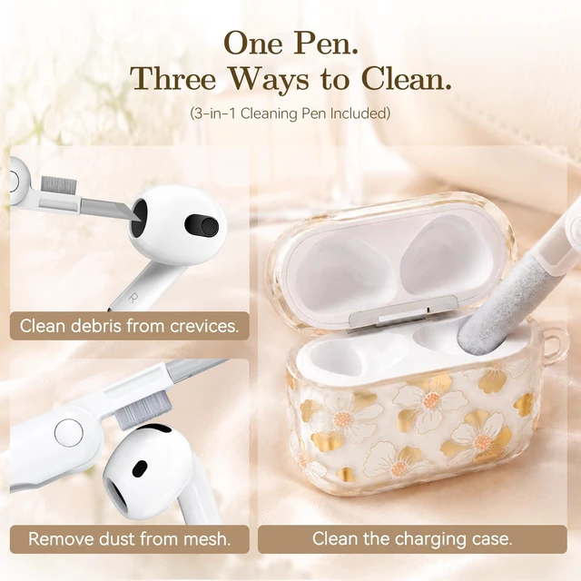 Alt view image 7 of 7 - for AirPods 5/4 Case (2026-2024) with Keychain,Golden White Lily with Cleaner Pen,Two-Piece Design,Supports Wireless,Gold Stamping Process,Clear Luxury Floral Protector for Women Girly