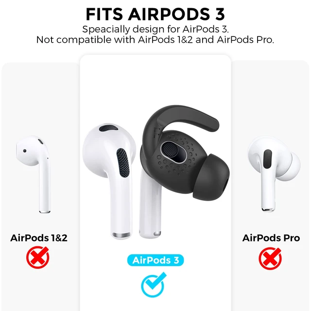 Alt view image 2 of 7 - 2 Pairs AirPods 3 Ear Hooks Cover Silicone Earbuds Tips Added Storage Pouch, Anti Slip, Secure Fit, Comfortable Silicone, Compatiable with Apple AirPods 3 2021(Large + Small, Black)