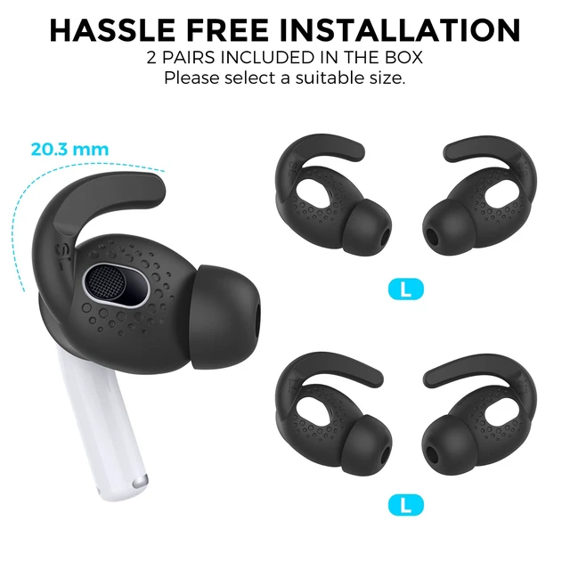 Alt view image 3 of 7 - 2 Pairs AirPods 3 Ear Hooks Cover Silicone Earbuds Tips Added Storage Pouch, Anti Slip, Secure Fit, Comfortable Silicone, Compatiable with Apple AirPods 3 2021(Large + Small, Black)