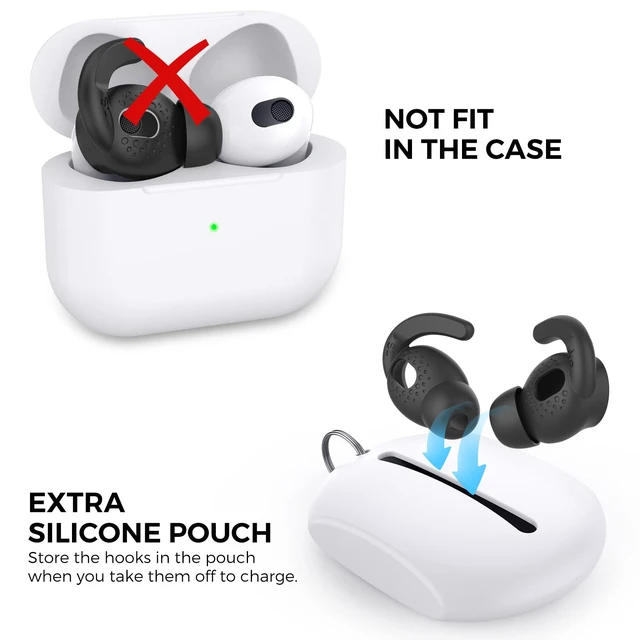 Alt view image 5 of 7 - 2 Pairs AirPods 3 Ear Hooks Cover Silicone Earbuds Tips Added Storage Pouch, Anti Slip, Secure Fit, Comfortable Silicone, Compatiable with Apple AirPods 3 2021(Large + Small, Black)