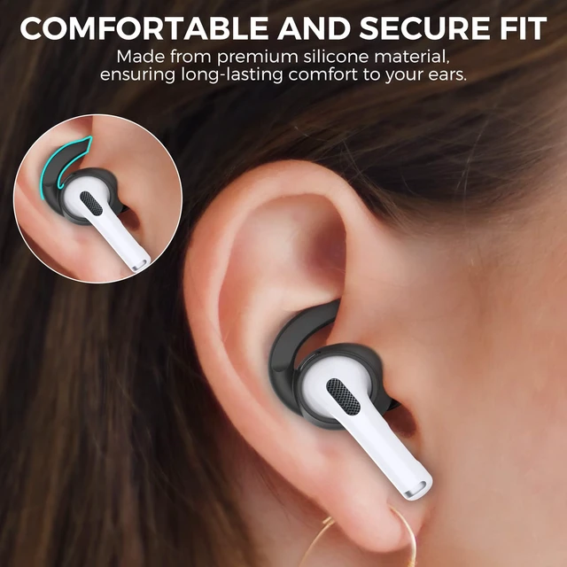Alt view image 6 of 7 - 2 Pairs AirPods 3 Ear Hooks Cover Silicone Earbuds Tips Added Storage Pouch, Anti Slip, Secure Fit, Comfortable Silicone, Compatiable with Apple AirPods 3 2021(Large + Small, Black)
