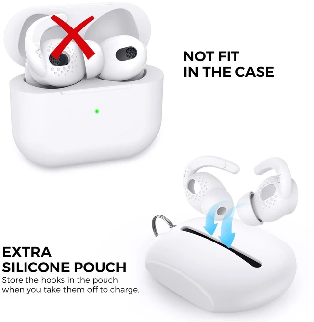 Alt view image 5 of 7 - 2 Pairs AirPods 3 Ear Hooks Cover Silicone Earbuds Tips Added Storage Pouch, Anti Slip, Secure Fit, Comfortable Silicone, Compatiable with Apple AirPods 3 2021(Large + Small, Black)