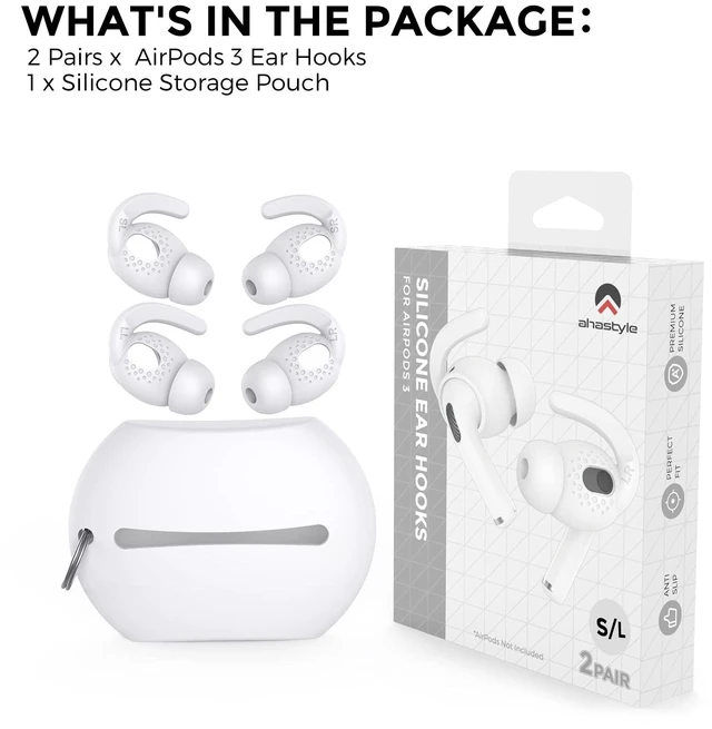 Alt view image 7 of 7 - 2 Pairs AirPods 3 Ear Hooks Cover Silicone Earbuds Tips Added Storage Pouch, Anti Slip, Secure Fit, Comfortable Silicone, Compatiable with Apple AirPods 3 2021(Large + Small, Black)