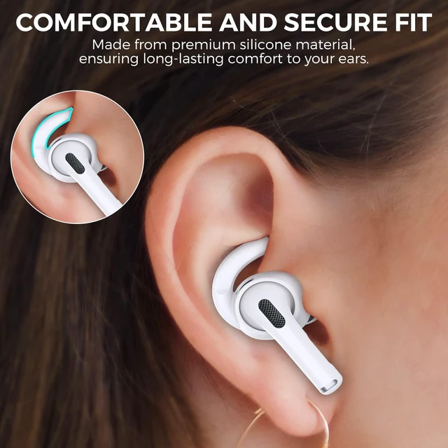 Alt view image 6 of 7 - 2 Pairs AirPods 3 Ear Hooks Cover Silicone Earbuds Tips Added Storage Pouch, Anti Slip, Secure Fit, Comfortable Silicone, Compatiable with Apple AirPods 3 2021(Large + Small, Black)