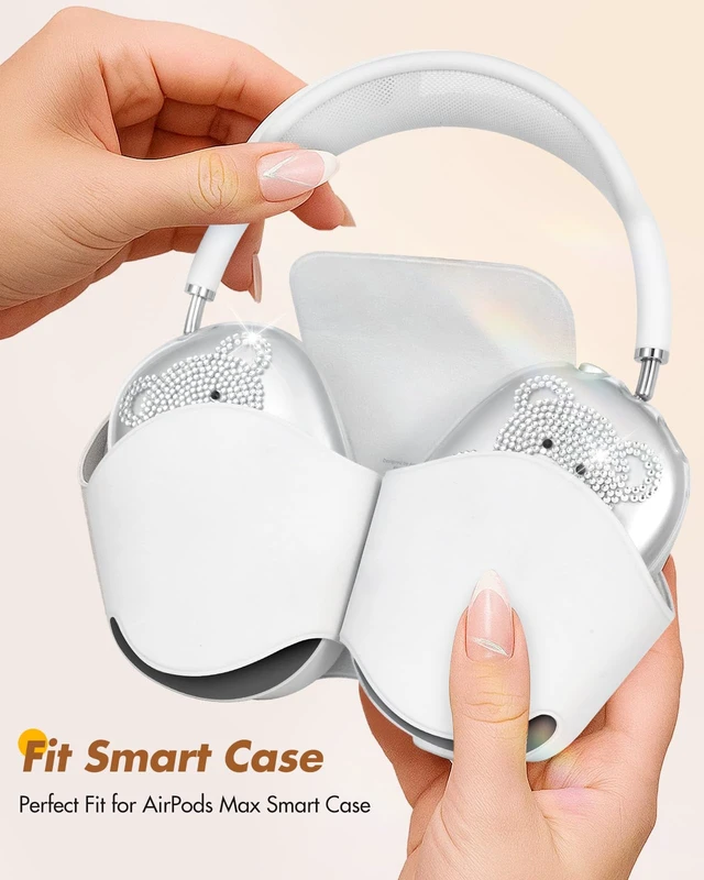 Alt view image 3 of 6 - for Airpods Max Headphone Case - Durable Soft TPU Protective Cover (Anti-Scratch,Anti-Fingerprint) for AirPods Max Cover,Clear Bling Headphones Case with Sticky Rhinestones for Women,Bear