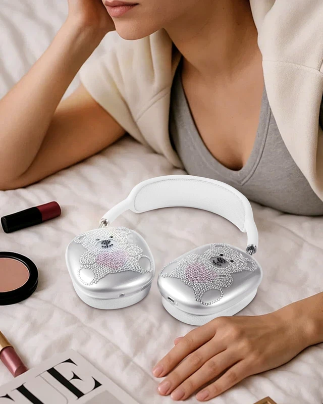 Alt view image 4 of 6 - for Airpods Max Headphone Case - Durable Soft TPU Protective Cover (Anti-Scratch,Anti-Fingerprint) for AirPods Max Cover,Clear Bling Headphones Case with Sticky Rhinestones for Women,Bear