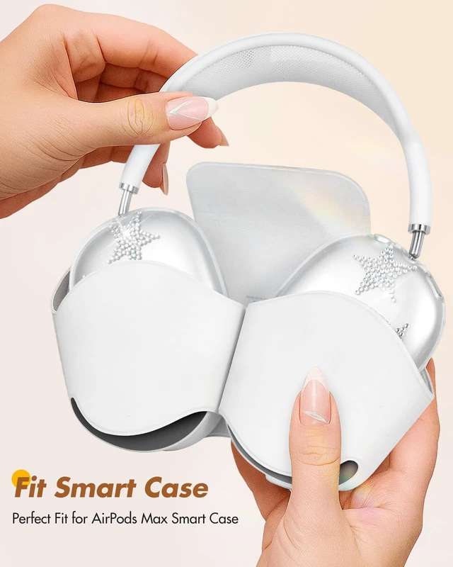 Alt view image 3 of 6 - for Airpods Max Headphone Case - Durable Soft TPU Protective Cover (Anti-Scratch,Anti-Fingerprint) for AirPods Max Cover,Clear Bling Headphones Case with Sticky Rhinestones for Women,Star