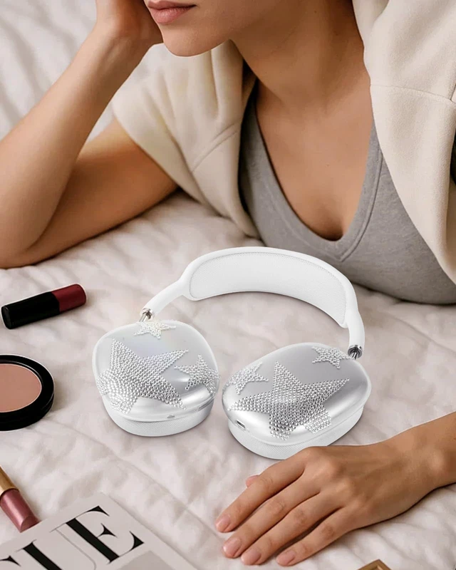 Alt view image 4 of 6 - for Airpods Max Headphone Case - Durable Soft TPU Protective Cover (Anti-Scratch,Anti-Fingerprint) for AirPods Max Cover,Clear Bling Headphones Case with Sticky Rhinestones for Women,Star