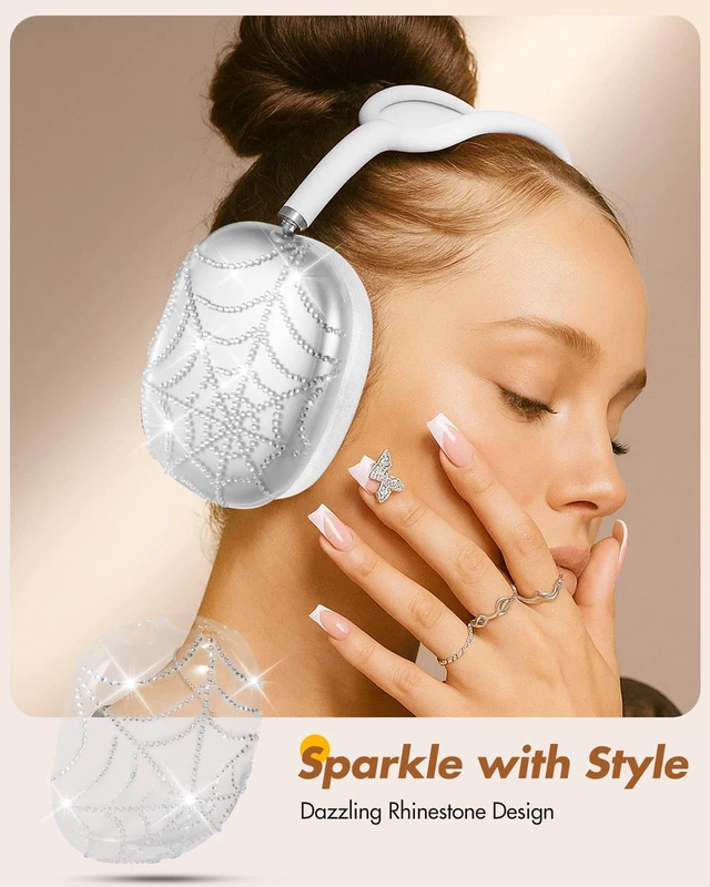 Alt view image 5 of 6 - for Airpods Max Headphone Case - Durable Soft TPU Protective Cover (Anti-Scratch,Anti-Fingerprint) for AirPods Max Cover,Clear Headphones Case with Sticky Rhinestones for Women,Spider Web