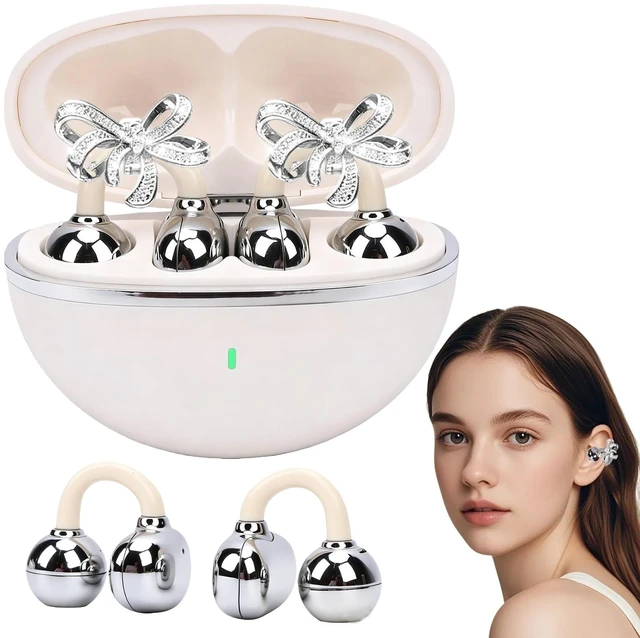 Main image of 2026 New Clip-On Open Ear Earbuds with Detachable Butterfly Earrings, Bluetooth 6.0 Wireless Headphones for Women, 40H Playtime with Small Ears, Sports & Workouts, Great Gift, White