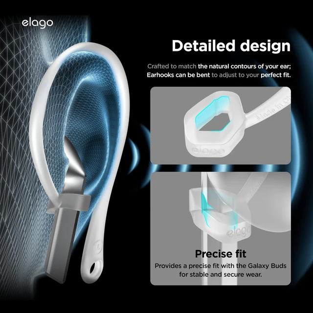 Alt view image 6 of 7 - Ear Hooks for Galaxy Buds 3/3 Pro Anti-Slip, Ergonomic Design, Comfortable Fit (Nightglow Blue)