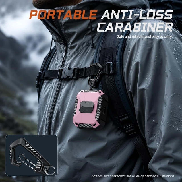 Alt view image 7 of 7 - Case Cover for JBL Vibe Beam 2/JBL Vibe Beam with Lock & Phone Stand(Pink) Protective Cover for JBL Vibe 200TWS with Carabiner & Cleaner Kit for Men Women for JBL Vibe Beam 2 Charging Case