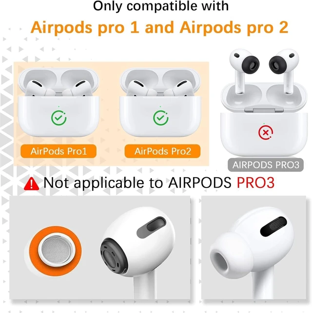 Alt view image 2 of 7 - Memory Foam Ear Tips for AirPods Pro and AirPods Pro 2 Silicone Shield 3 Pairs Replacement Tips (Grey, S/M/L)