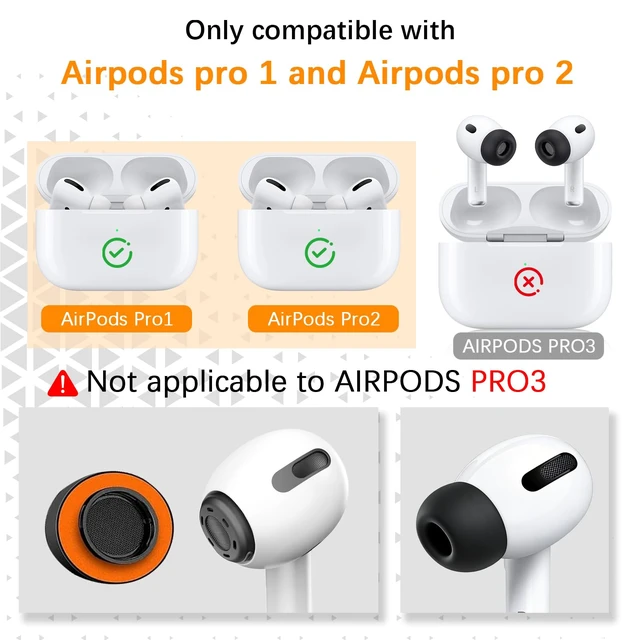 Alt view image 2 of 7 - Memory Foam Ear Tips for AirPods Pro and AirPods Pro 2 Silicone ShieldSecure, Comfortable, Replacement Tip, Better Noise Cancellation, 3 Pairs Replacement Tips (Black, Assorted S/M/L)