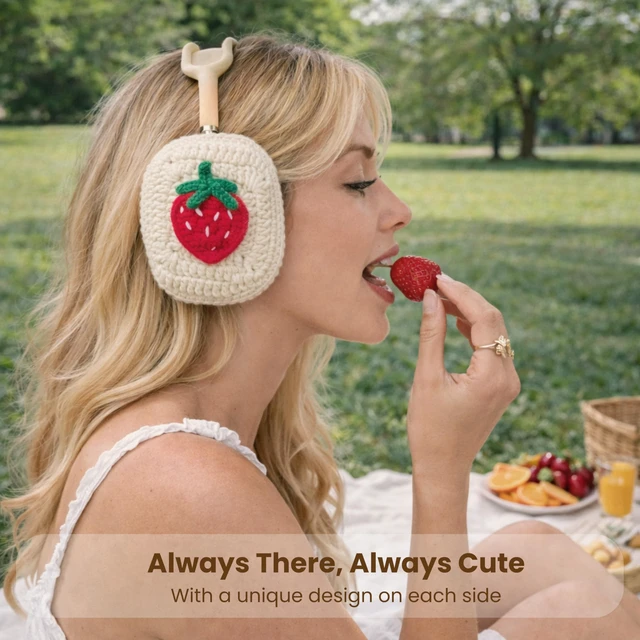 Alt view image 6 of 7 - Handmade Airpods Max Cover - Apple Headphone Cover Cute Design Crochet, Airpod Max Ear Covers, Airpod Max Accessories, Apple Max Pro Headphone Covers, Air Pod Max Stylish Design (Red Cherry)