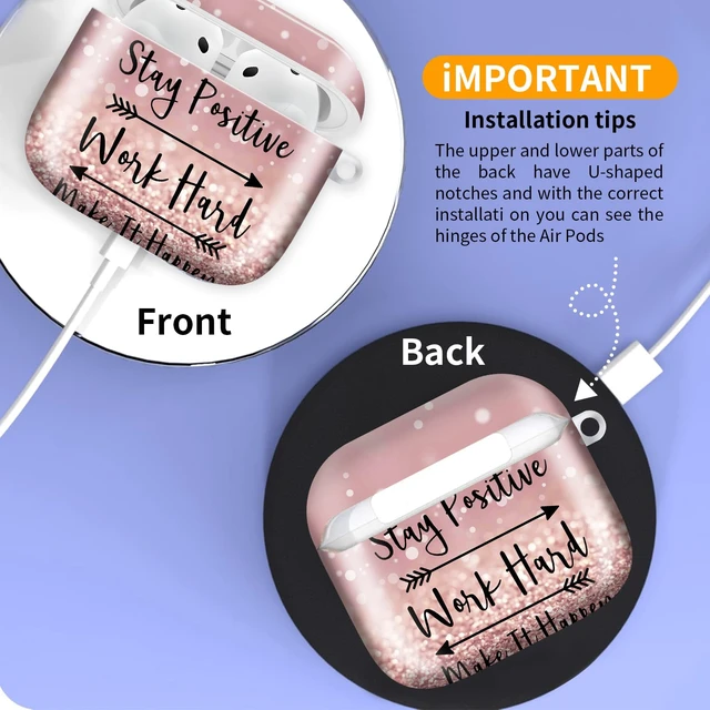 Alt view image 3 of 6 - Cute Case Cover Compatible with AirPod 4th Generation 2024, Shockproof for Women & Girls with Cute Golden Round Buckle Protective, Anti-Drop Design(Pink Inspirational Quotes)
