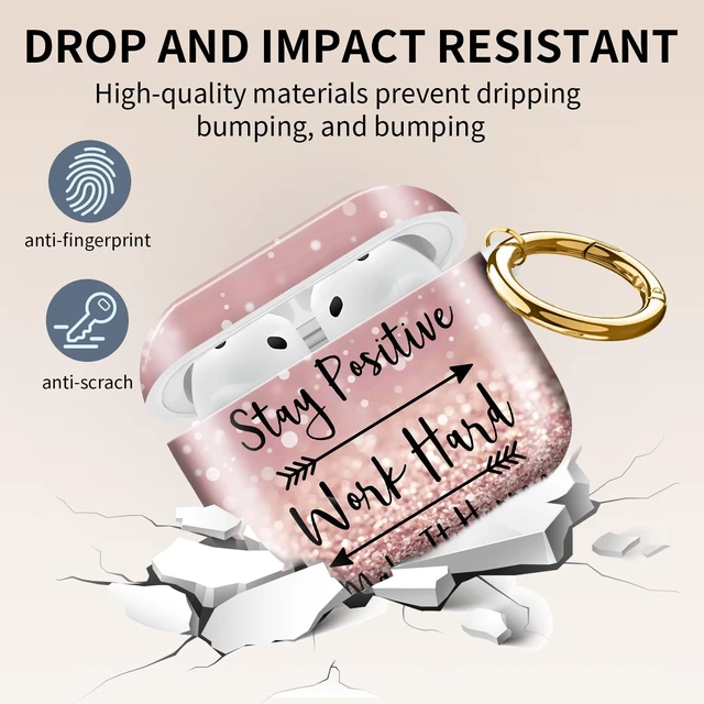 Alt view image 4 of 6 - Cute Case Cover Compatible with AirPod 4th Generation 2024, Shockproof for Women & Girls with Cute Golden Round Buckle Protective, Anti-Drop Design(Pink Inspirational Quotes)
