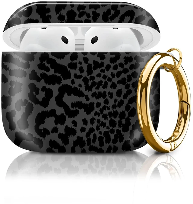 Main image of Cute Case Cover Compatible with AirPod 4th Generation 2024, Shockproof for Women & Girls with Cute Golden Round Buckle Protective, Anti-Drop Design(Cute Black Leopard)