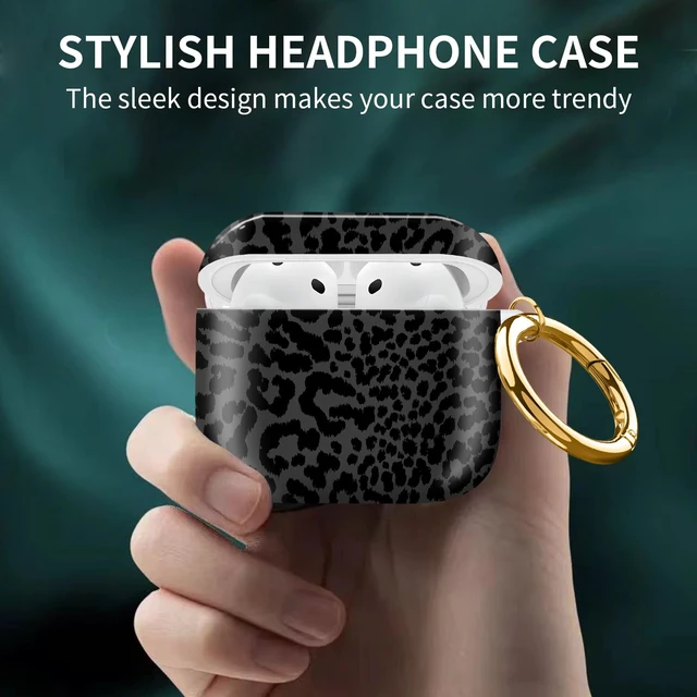 Alt view image 2 of 6 - Cute Case Cover Compatible with AirPod 4th Generation 2024, Shockproof for Women & Girls with Cute Golden Round Buckle Protective, Anti-Drop Design(Cute Black Leopard)