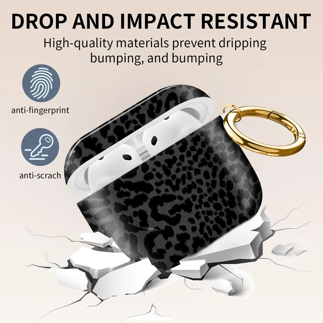 Alt view image 4 of 6 - Cute Case Cover Compatible with AirPod 4th Generation 2024, Shockproof for Women & Girls with Cute Golden Round Buckle Protective, Anti-Drop Design(Cute Black Leopard)
