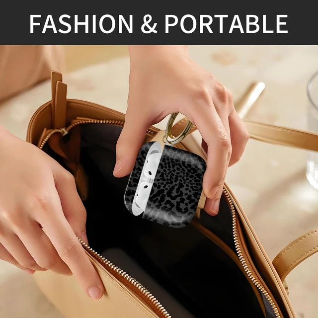 Alt view image 5 of 6 - Cute Case Cover Compatible with AirPod 4th Generation 2024, Shockproof for Women & Girls with Cute Golden Round Buckle Protective, Anti-Drop Design(Cute Black Leopard)