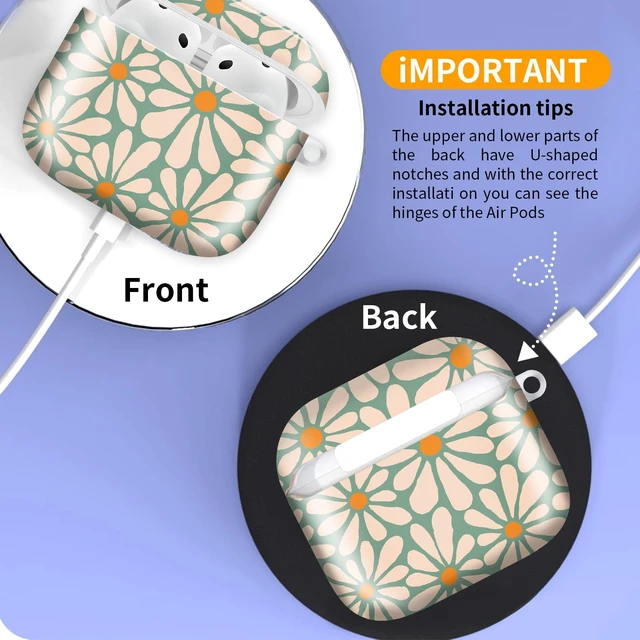 Alt view image 3 of 6 - Cute Case Cover Compatible with AirPod 4th Generation 2024, Shockproof for Women & Girls with Cute Golden Round Buckle Protective, Anti-Drop Design(Green Daisy Flowers)