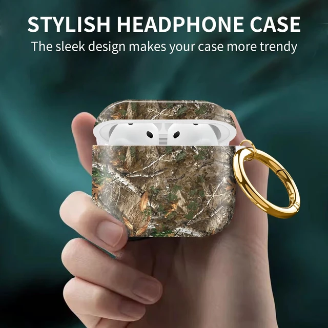 Alt view image 2 of 6 - Cute Case Cover Compatible with AirPod 4th Generation 2024, Shockproof for Women & Girls with Cute Golden Round Buckle Protective, Anti-Drop Design(Forest Camouflage)