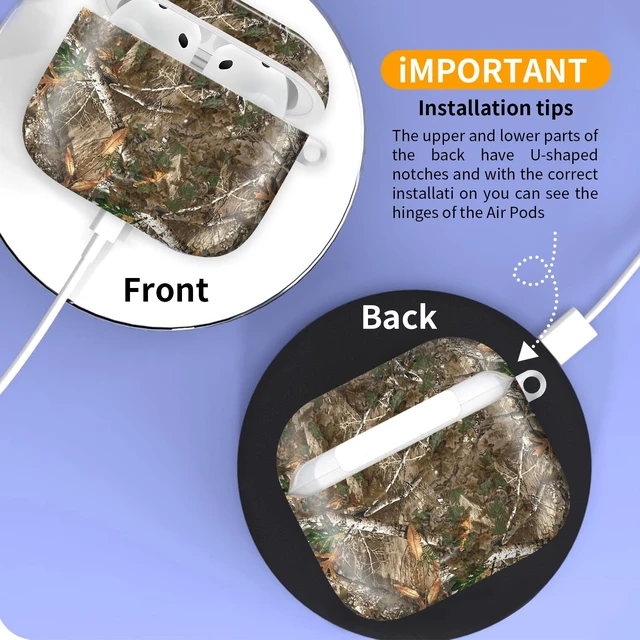 Alt view image 3 of 6 - Cute Case Cover Compatible with AirPod 4th Generation 2024, Shockproof for Women & Girls with Cute Golden Round Buckle Protective, Anti-Drop Design(Forest Camouflage)