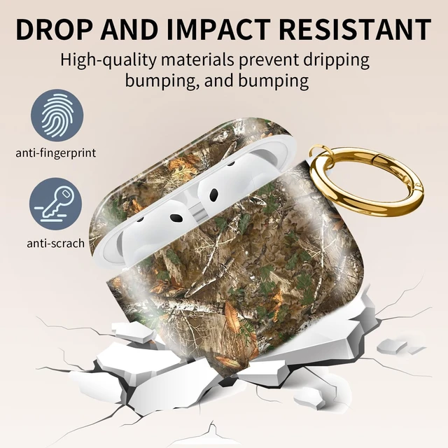 Alt view image 4 of 6 - Cute Case Cover Compatible with AirPod 4th Generation 2024, Shockproof for Women & Girls with Cute Golden Round Buckle Protective, Anti-Drop Design(Forest Camouflage)