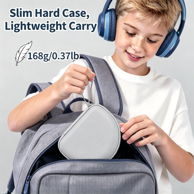 Alt view image 3 of 7 - Case for iClever BTH12/HS19/BTH26 Kids Headphones, Gray Protective Carrying Bag Hard Shell Shockproof, Portable Headphone Storage with Mesh Bag Lightweight Boys &Girls