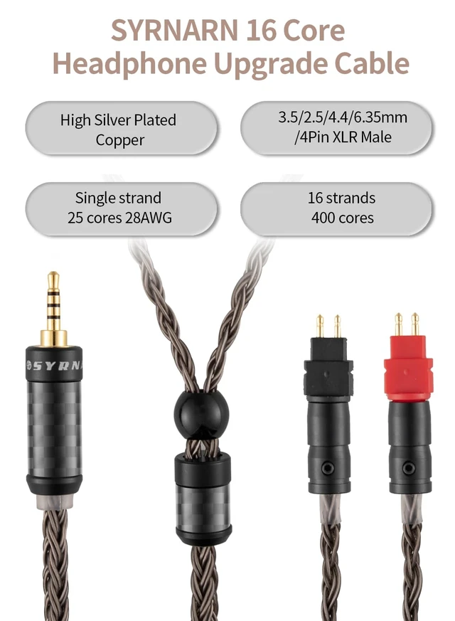 Alt view image 4 of 7 - 4-Pin XLR Balanced Audio Cable Compatible with Sennheiser HD650, HD600, HD580, HD660S, HD660S2, HD58X, Massdrop HD6XX Headphone 16 Core Silver Plated Replacement, 1.5Meters 5Ft