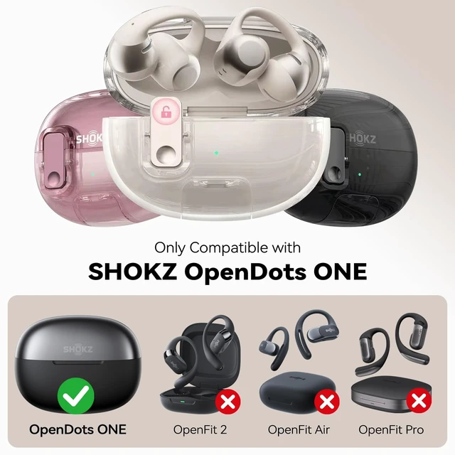 Alt view image 2 of 7 - for SHOKZ OpenDots ONE Case with Safety Lock & Phone Stand,Pink Soft TPU Clear Case Drop Protective for SHOKZ OpenDots One's Earbuds with Cleaner Kit & Keychain for Men Women