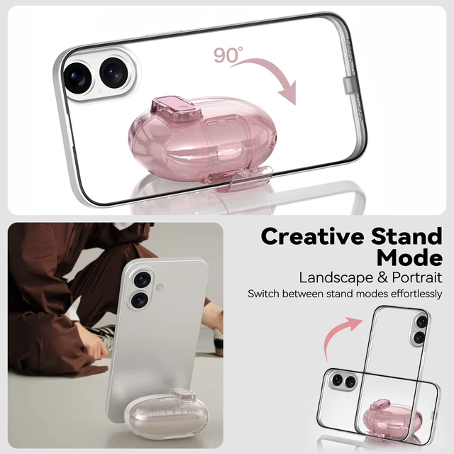 Alt view image 4 of 7 - for SHOKZ OpenDots ONE Case with Safety Lock & Phone Stand,Pink Soft TPU Clear Case Drop Protective for SHOKZ OpenDots One's Earbuds with Cleaner Kit & Keychain for Men Women