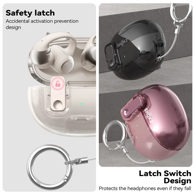 Alt view image 5 of 7 - for SHOKZ OpenDots ONE Case with Safety Lock & Phone Stand,Pink Soft TPU Clear Case Drop Protective for SHOKZ OpenDots One's Earbuds with Cleaner Kit & Keychain for Men Women