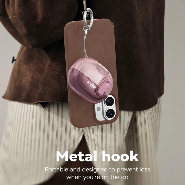 Alt view image 6 of 7 - for SHOKZ OpenDots ONE Case with Safety Lock & Phone Stand,Pink Soft TPU Clear Case Drop Protective for SHOKZ OpenDots One's Earbuds with Cleaner Kit & Keychain for Men Women
