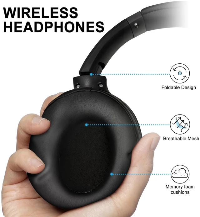 Alt view image 4 of 7 - Pro Active Noise Cancelling Headphones,Over-Ear Headphones Wireless Bluetooth 5.3, Microphone, Lightweight Comfortable Headset for Home, Travel, Rechargeable Workout Headphones, Deep Base