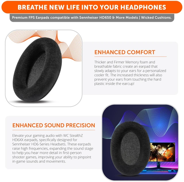 Alt view image 5 of 7 - StealthZ HD6XX - Upgraded Earpads for Sennheiser HD6-Series Headphones Made by Wicked Cushions & GadgetryTech Enhanced Sound Precision & Comfort Black